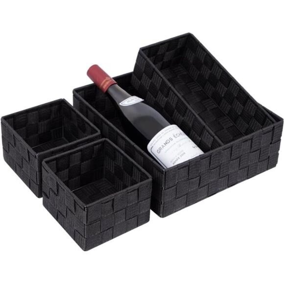 Woven Storage Baskets Set of 4 Black Organizer Bins for Drawer Closet Shelf - Picture 6 of 7